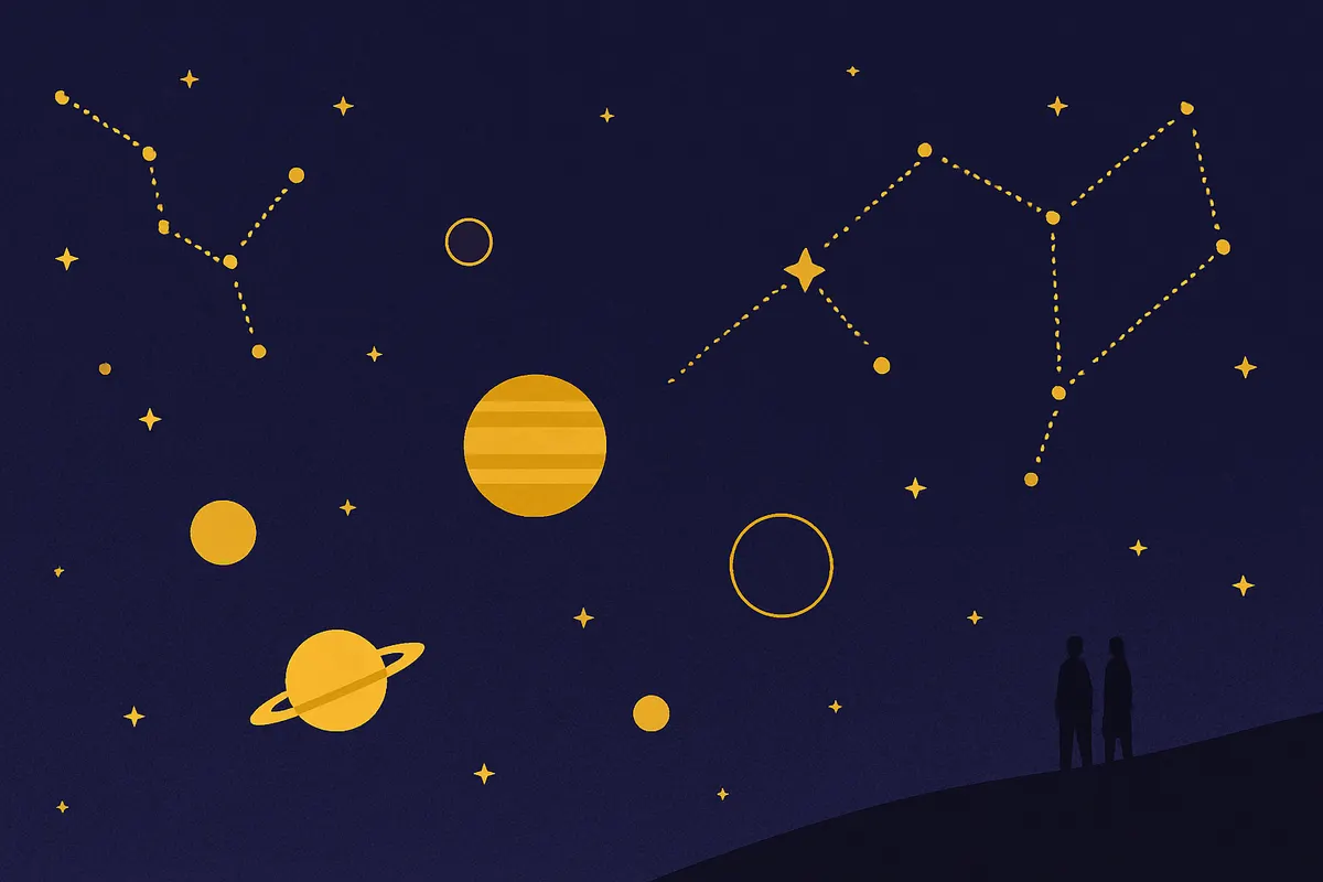 A few rare, faint stars glowing apart from the bright familiar constellations in a deep night sky