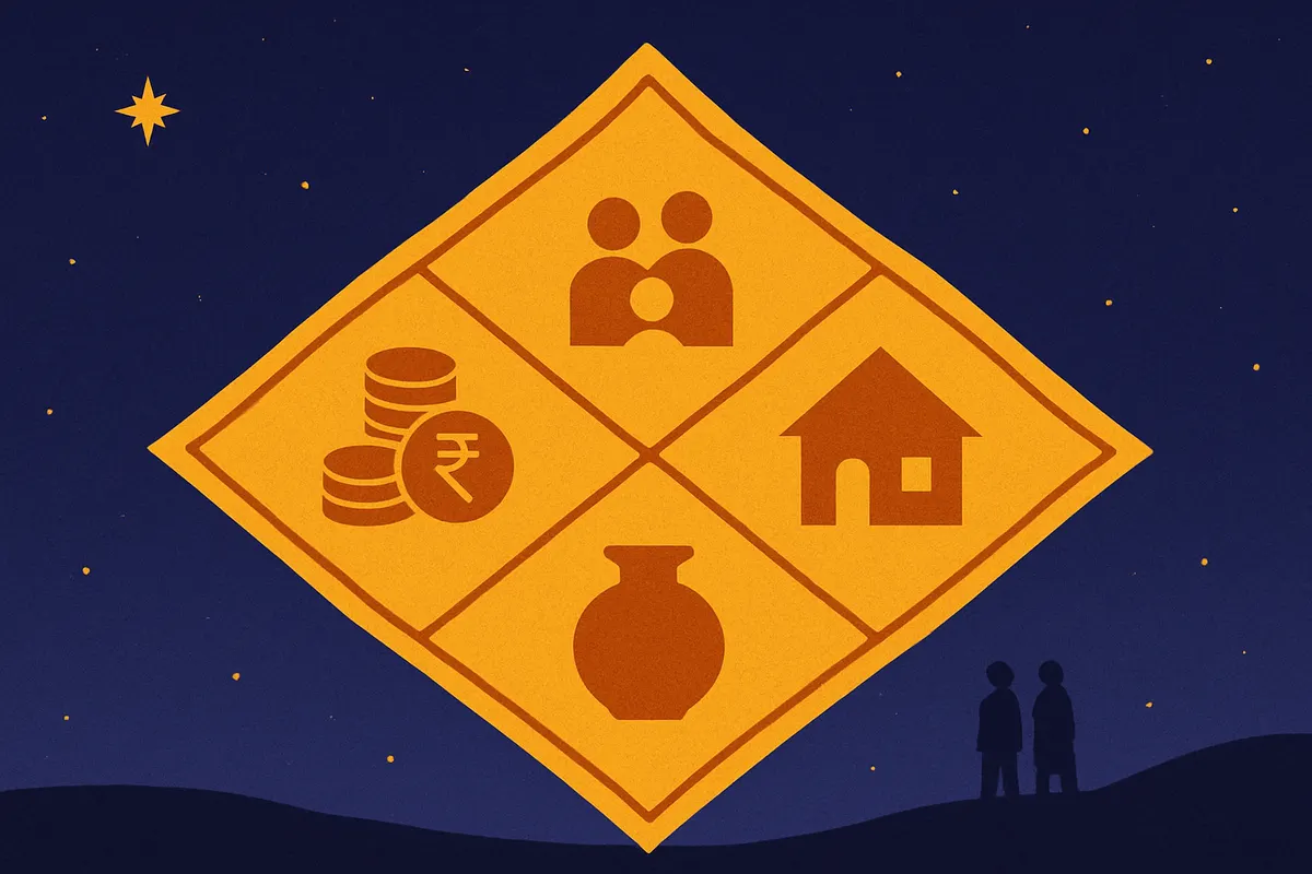 A second house chart wheel highlighting wealth, family and speech significations